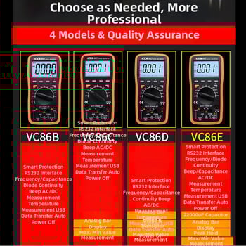 Victory Instruments VC86E 4,5-цифрен цифров мултиметър с измерване на честота, капацитет и температура, USB интерфейс
