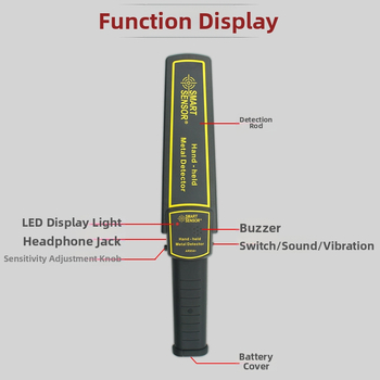 Hima AR954 Prenosný ručný detektor kovov, 9V batéria, režimy alarmu: zvonenie, vibrácie, slúchadlový alarm