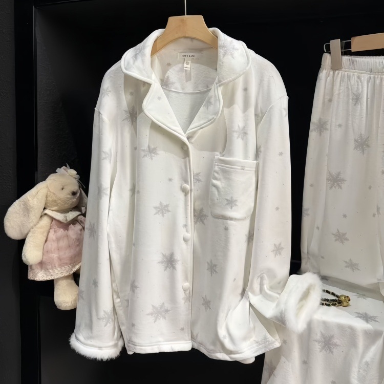 Női pizsama – Ice Silk anyag, Gombos stílus és modern minimalist dizájn, Turn-down gallér, Hosszú ujjú, Hosszú nadrág