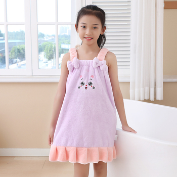 Детска рокля за баня от коралов плюш с презрамки – летна банна рокля за момичета, полиестер