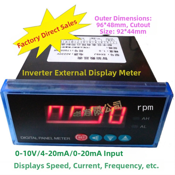 Vonkajší digitálny displej pre frekvenčný menič s tachometrom 0-10 RPM, ampermetrom a zobrazením frekvencie 4-20 mA, rozmery 48×96×48 mm