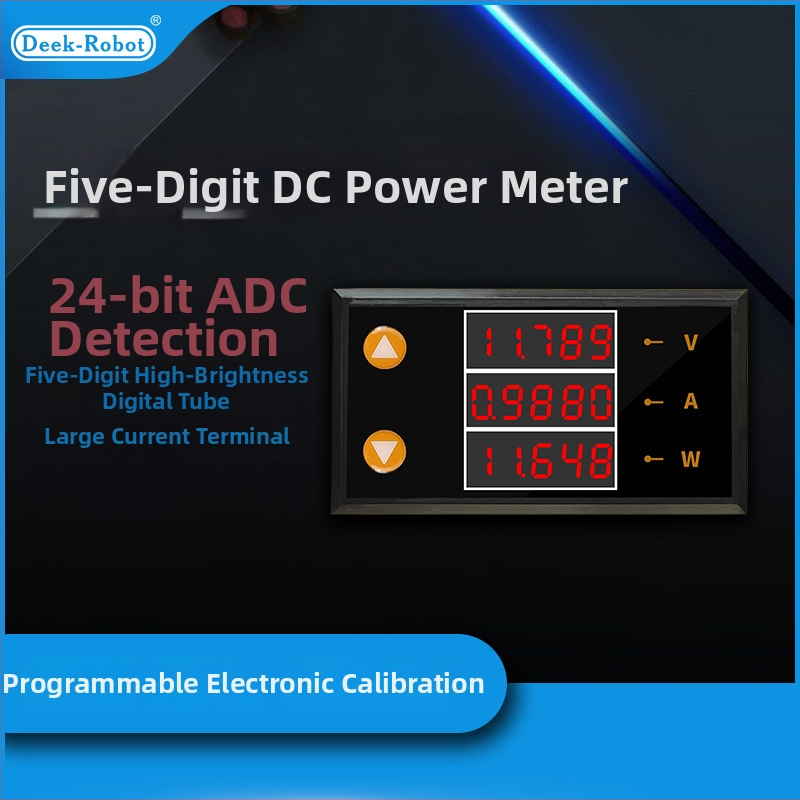 DC teljesítménymérő, 5-jegyű digitális kijelző, 5–24 V tartomány, 10 A, háromkijelzős wattmérő