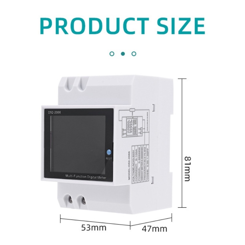 D52-2066 Măsurător digital multifuncțional de energie, monofazat, montat pe șină, măsoară tensiune, curent și factorul de putere, precizie 0,1, 100 A