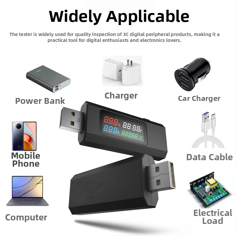 USB merací prístroj na prúd, napätie a výkon pre nabíjačky a powerbanky