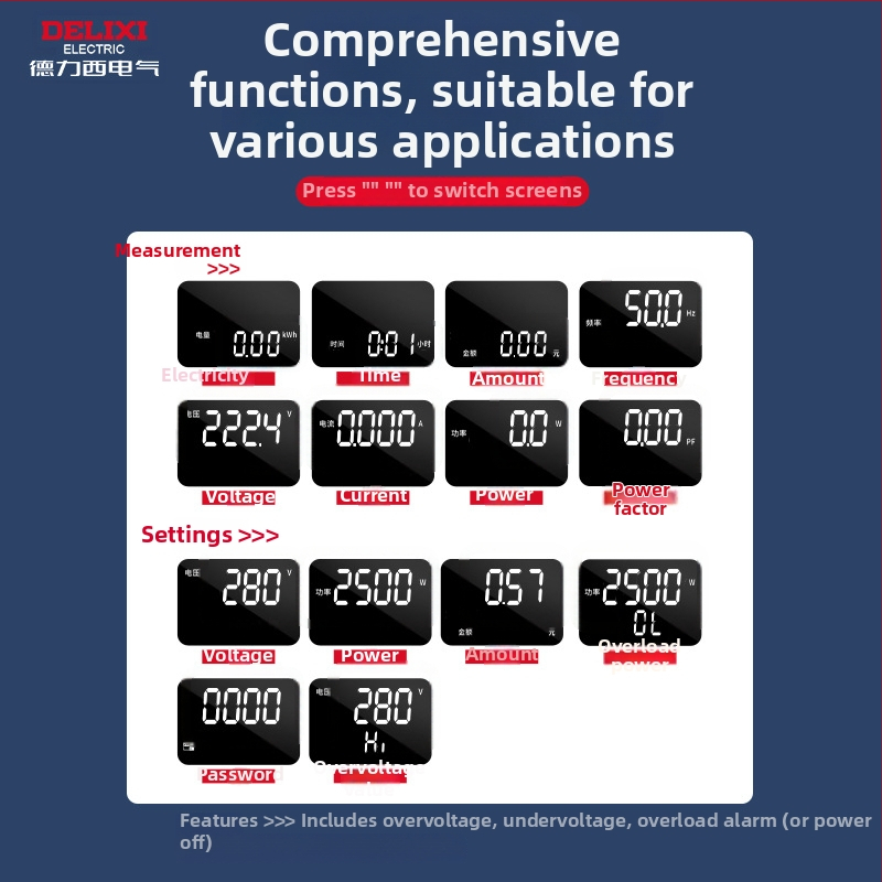 Delixi πρίζα μέτρησης ισχύος για κλιματιστικό – παρακολούθηση κατανάλωσης ενέργειας, μη εισαγόμενη, χωρίς εξουσιοδοτημένη ιδιωτική μάρκα