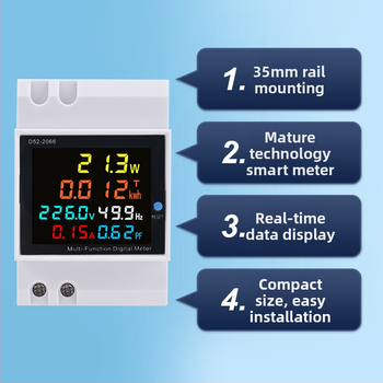 D52-2066 Digitálny jednofázový merací prístroj s digitálnym displejom, meranie napätia, prúdu a výkonu, na DIN lištu