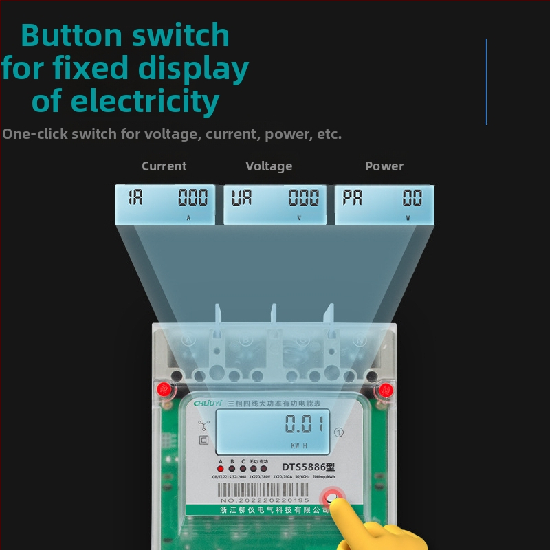 Háromfázisú négyvezetékes nagy teljesítményű mérő 250A, RS485, LCD kijelző, 50 Hz, intelligens mérő