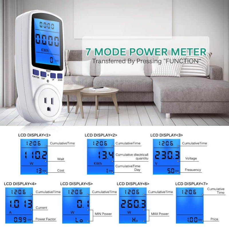 Έξυπνο βύσμα μέτρησης ισχύος με μεγάλη οθόνη, US πρότυπο πρίζας (Μάρκα: Kewell; Μοντέλο: KWE-PMB01-US)