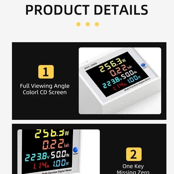 Global Weft D52-2066 Măsurător digital multifuncțional, monofazat, montaj pe DIN-rail, măsoară tensiunea, curentul și puterea