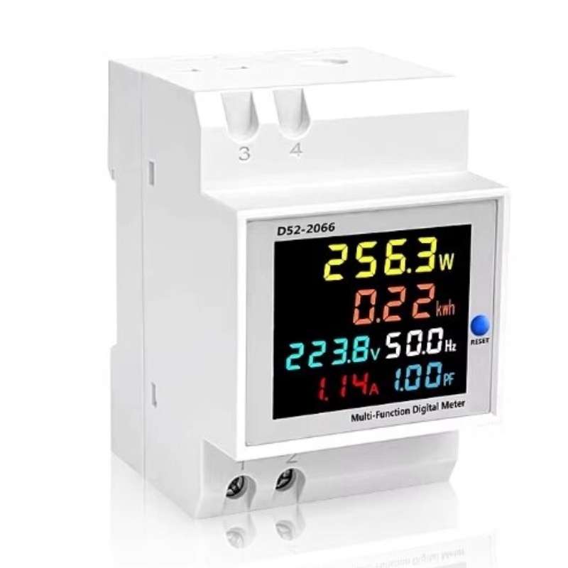 Global Weft D52-2066 Măsurător digital multifuncțional, monofazat, montaj pe DIN-rail, măsoară tensiunea, curentul și puterea