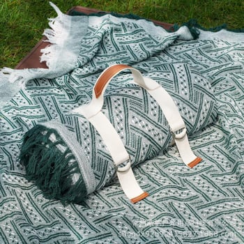 Vanjska Boho deka za piknik s retro stilom, drška od platna, uključuje mat protiv vlage, model FC01, poliester, 1 kg, pogodno za 4–6 osoba