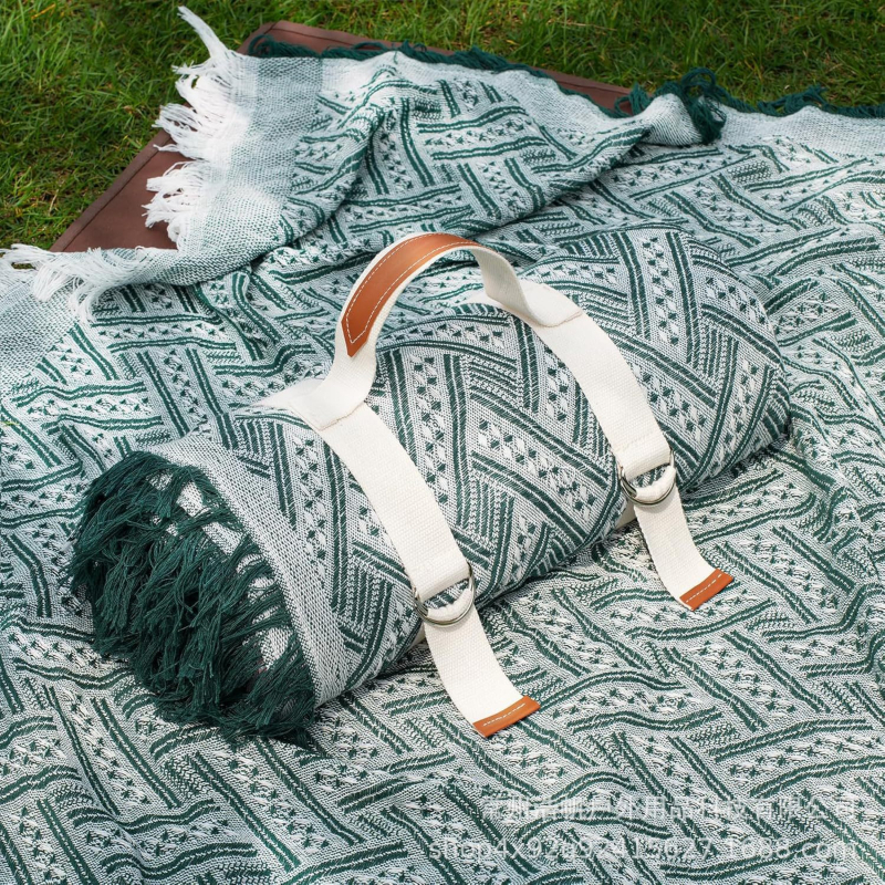 Vanjska Boho deka za piknik s retro stilom, drška od platna, uključuje mat protiv vlage, model FC01, poliester, 1 kg, pogodno za 4–6 osoba