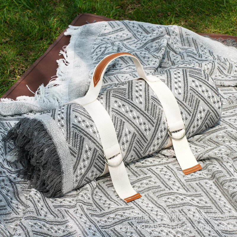 Vanjska Boho deka za piknik s retro stilom, drška od platna, uključuje mat protiv vlage, model FC01, poliester, 1 kg, pogodno za 4–6 osoba