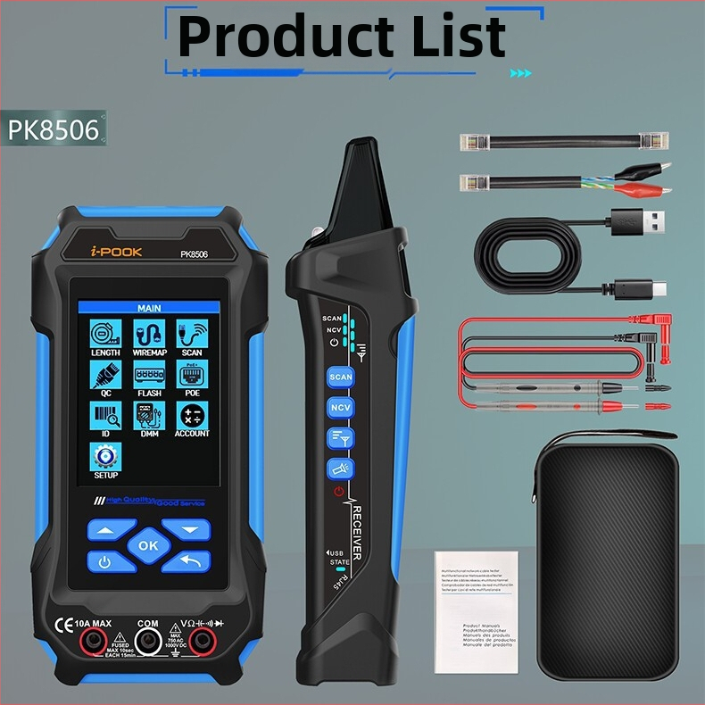 i-pook Viacúčelový tester sieťových káblov PK8506/PK8508/PK8509 – Meranie dĺžky káblu, Optický výkon, POE test, 5V napájanie