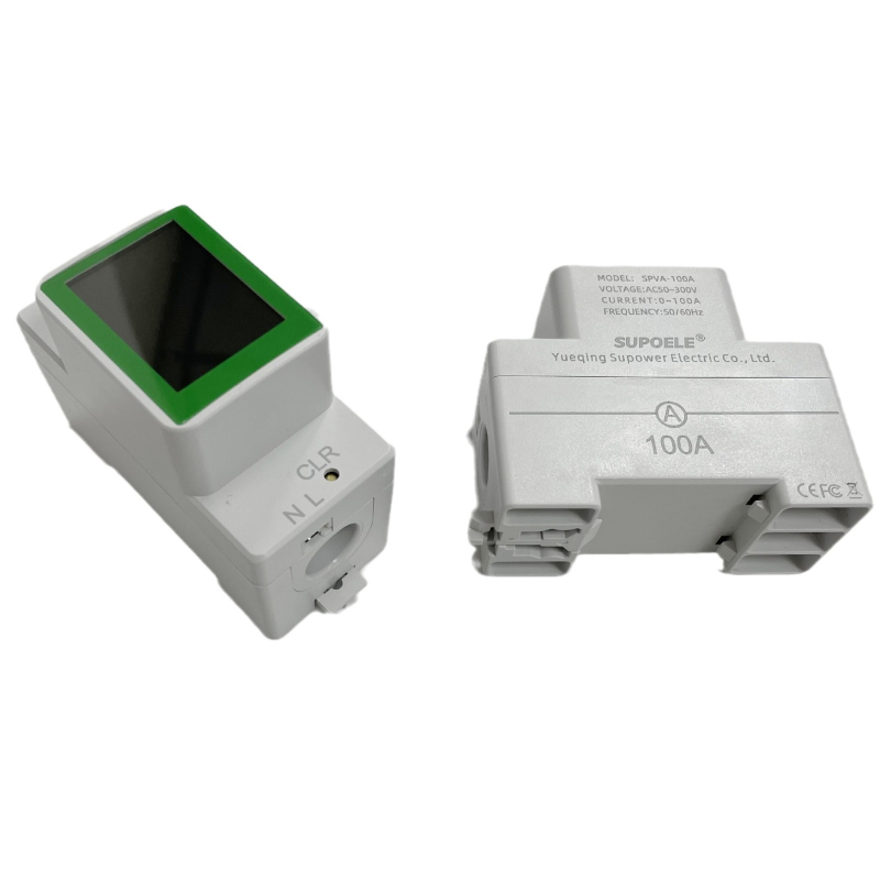 SPVA-100A digitalni volt-ammeter na DIN rail-u, raspon napona 50–300 V, struja do 100 A, radna temperatura 0–50°C