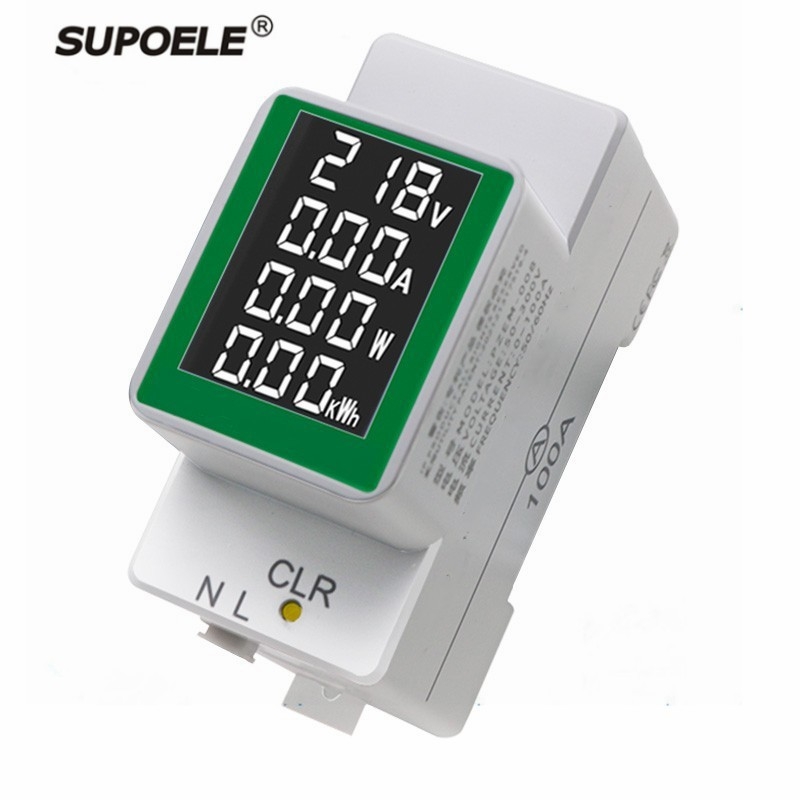 SPVA-100A digitalni volt-ammeter na DIN rail-u, raspon napona 50–300 V, struja do 100 A, radna temperatura 0–50°C
