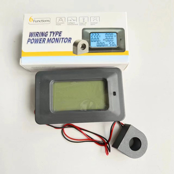 Többfunkciós teljesítménymérő eszköz digitális kijelzővel; modell 100A; mérhető feszültség 110–250V; mérhető áram 1–100A.