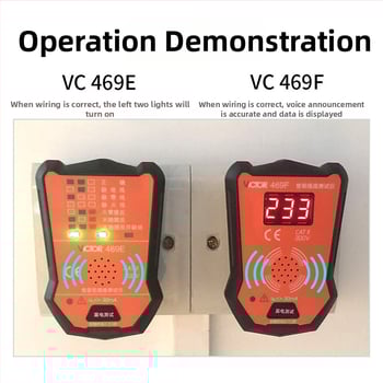 Victor VC469E/469F intelligens dugaszoló tester LED kijelzővel és hangos beszéddel, feszültség tartomány 175–250 V, áram tartomány 30 mA