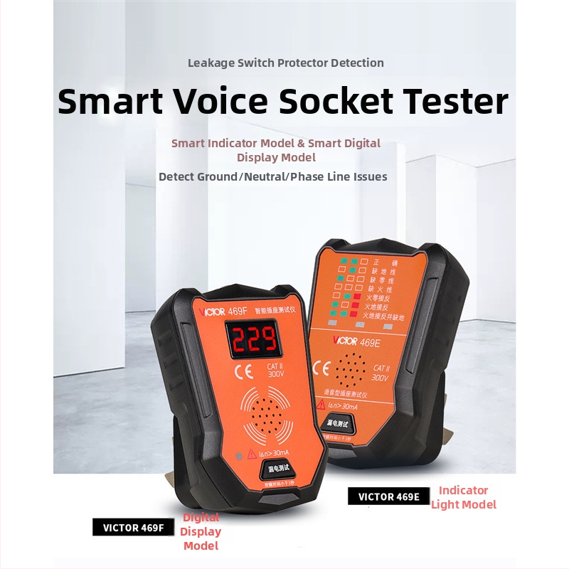 Victor VC469E/469F intelligens dugaszoló tester LED kijelzővel és hangos beszéddel, feszültség tartomány 175–250 V, áram tartomány 30 mA
