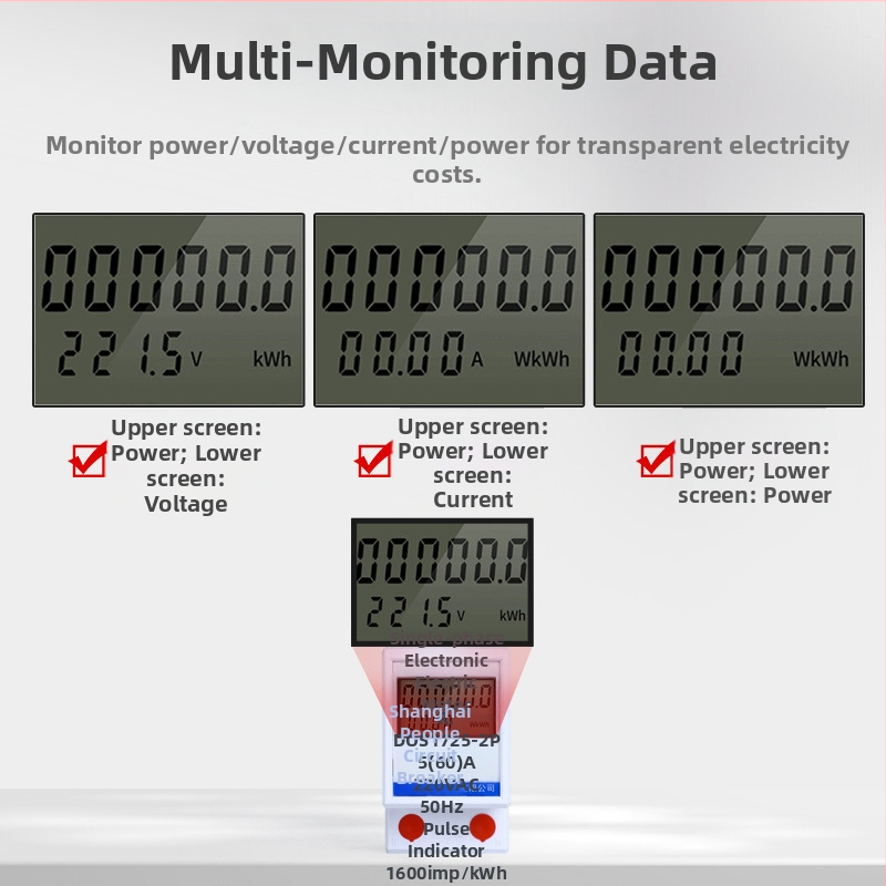 Jednofázový inteligentný elektromer na DIN lištu pre nájomné bývanie (220V)