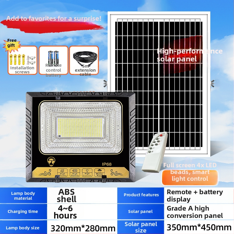 2026 Solarni vanjski LED reflektor sa senzorom, IP65 vodootporan za vrt i dvorište