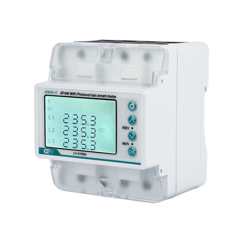 Contor electronic trifazat cu WiFi, protecție la scurgeri și repornire automată la supracurent, model Dtsy5886, 380 V, curent maxim 100 A, curent de bază 1,5 A, LCD mare