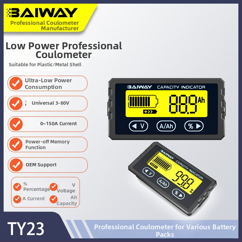 Voltmeter za LiFePO4 baterije za električna vozila s visoko preciznim Coulomb brojačem, ulaz 8–120V, -10 do 50°C, Baiway, profesionalna uporaba