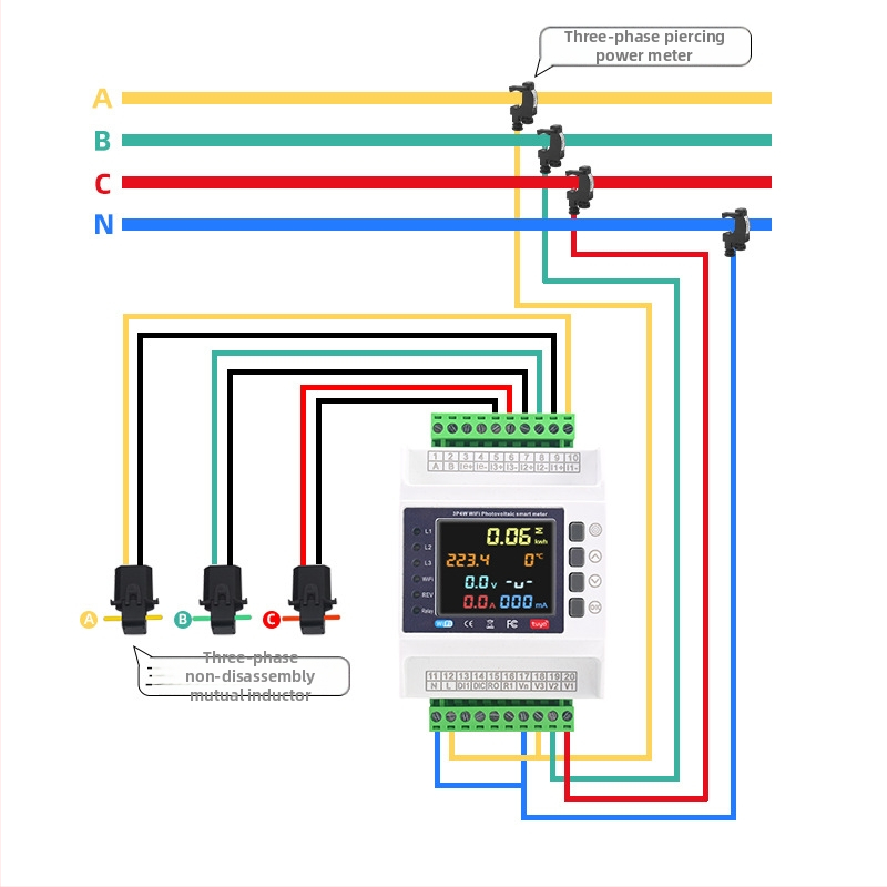 Trojfázový štvorvodičový sekundárny elektromer, inteligentné Wi‑Fi, merač s vzájomnou indukciou, ochrana proti preťaženiu, nadmernému prúdu a prepätiu