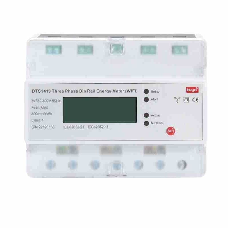Măsurător inteligent trifazat cu WiFi, monitorizare la distanță, montaj pe șină DIN, afișaj LCD