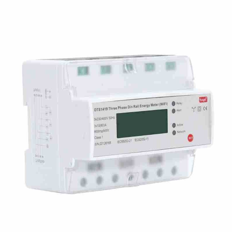 Măsurător inteligent trifazat cu WiFi, monitorizare la distanță, montaj pe șină DIN, afișaj LCD