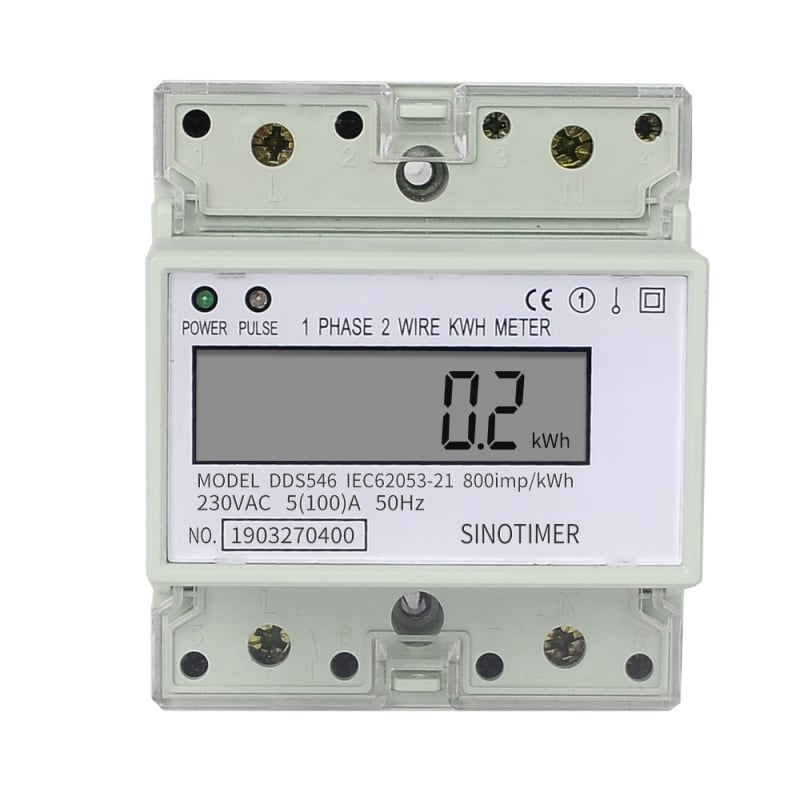 DDS546 Еднофазен електромер с LCD дисплей, 5 A базов ток, 100 A макс. ток, 230 V, 1000 imp/kWh