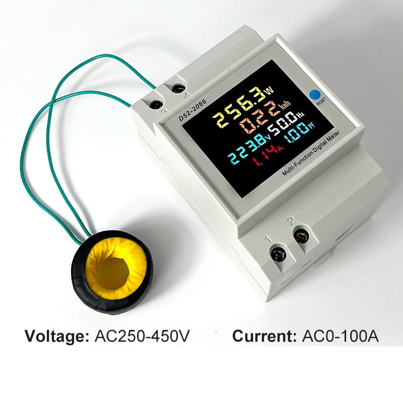 DIN релса монтажен еднофазен измервател на електрическа енергия, 0-100 A, 40-300 V, 45-65 Hz, макс. 100 A