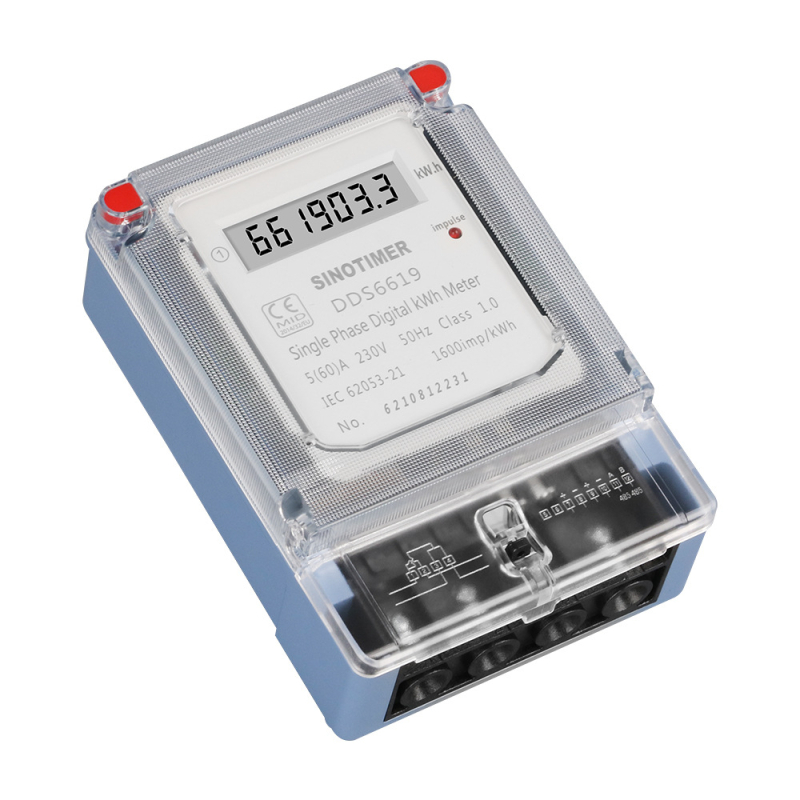 Стенно монтиран еднофазен електромер за енергия с LCD дисплей, 60A, 230V, точност клас 1, 1600 имп./кВтч