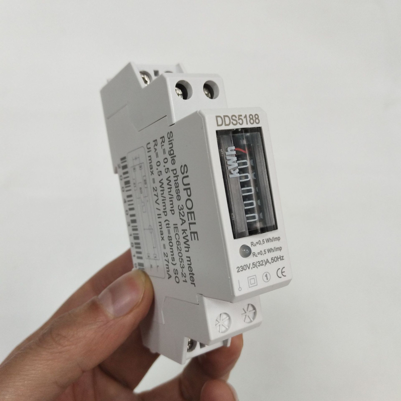 Електрически ват-час измерител, единична фаза, 220V, DIN-rail монтаж, LCD дисплей, модел DDS5188, SUPOELE
