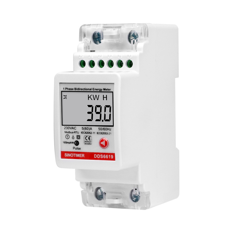 DDS6619-039 DIN-рейково монтиран еднофазен електромер за kWh с RS485 Modbus-RTU, двупосочно измерване, 230V, 60A