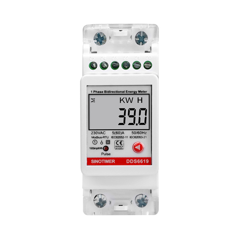 DDS6619-039 DIN-рейково монтиран еднофазен електромер за kWh с RS485 Modbus-RTU, двупосочно измерване, 230V, 60A