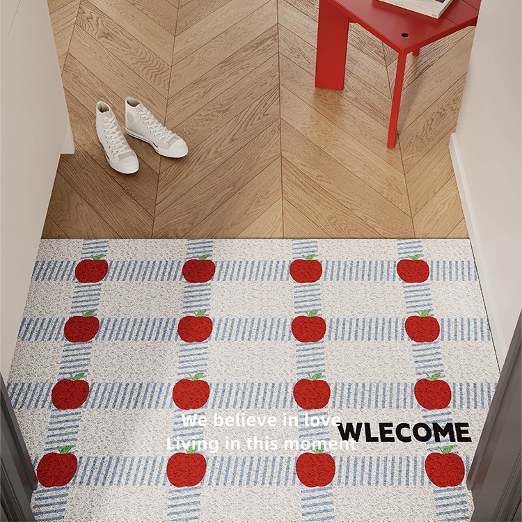 Geometrijska kockasta prostirka za ulaz, korejski stil, s rubom od svilenih petlji, protuklizna, može se izrezati na veličinu