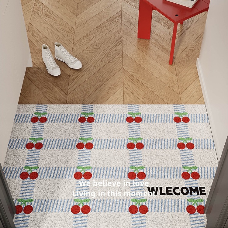 Geometrijska kockasta prostirka za ulaz, korejski stil, s rubom od svilenih petlji, protuklizna, može se izrezati na veličinu