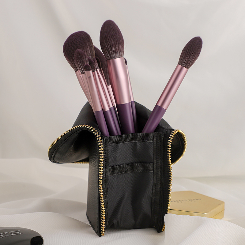 Set de pensule de machiaj în husă de depozitare, 9 bucăți, cu husă pentru pensule, cod 005, organizator cosmetic portabil (9 buc.; cu husă pentru pensule; cod 005; organizator portabil)