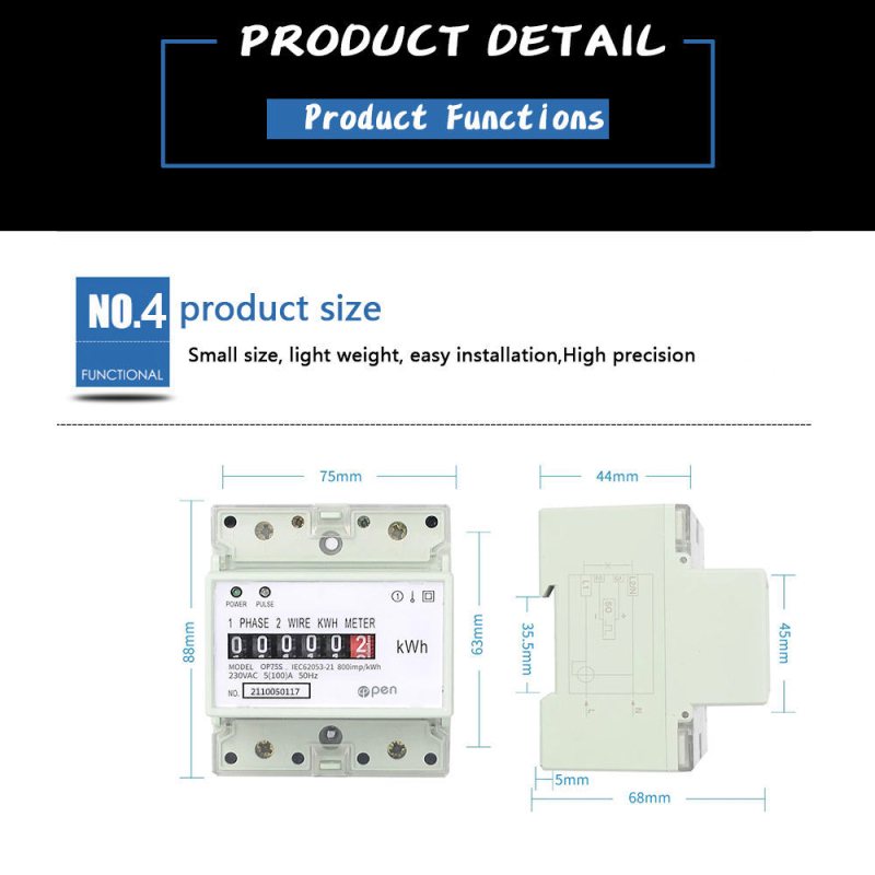DDS546C Cititor digital de energie monofazat montat pe șină, 4P, 230V, 5(100)A
