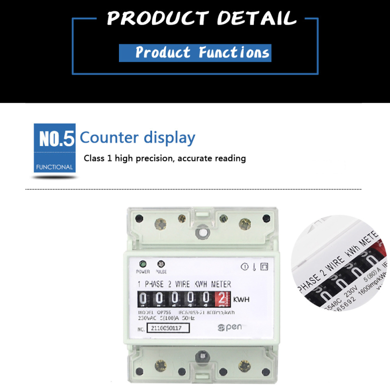 DDS546C Cititor digital de energie monofazat montat pe șină, 4P, 230V, 5(100)A