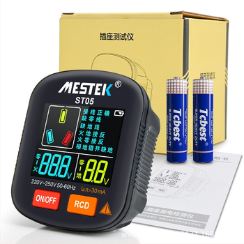 MESTEK Πολυλειτουργικός tester πρίζας με ψηφιακή οθόνη, ανιχνευτής φάσης, έλεγχος γείωσης и ουδέτερου/φάσης, ανίχνευση διαρροών