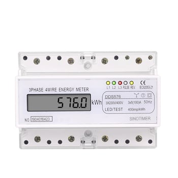 SINOTIMER DDS576 Contor de energie LCD pentru montaj pe șină DIN, 3-fază, 380V, 5(100)A