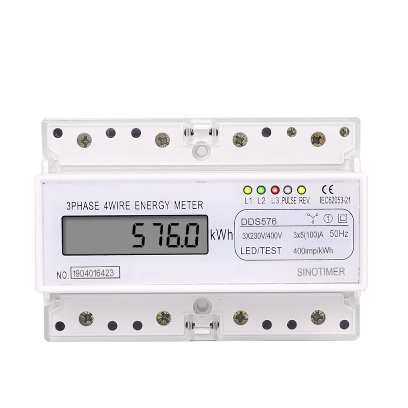 SINOTIMER DDS576 Contor de energie LCD pentru montaj pe șină DIN, 3-fază, 380V, 5(100)A