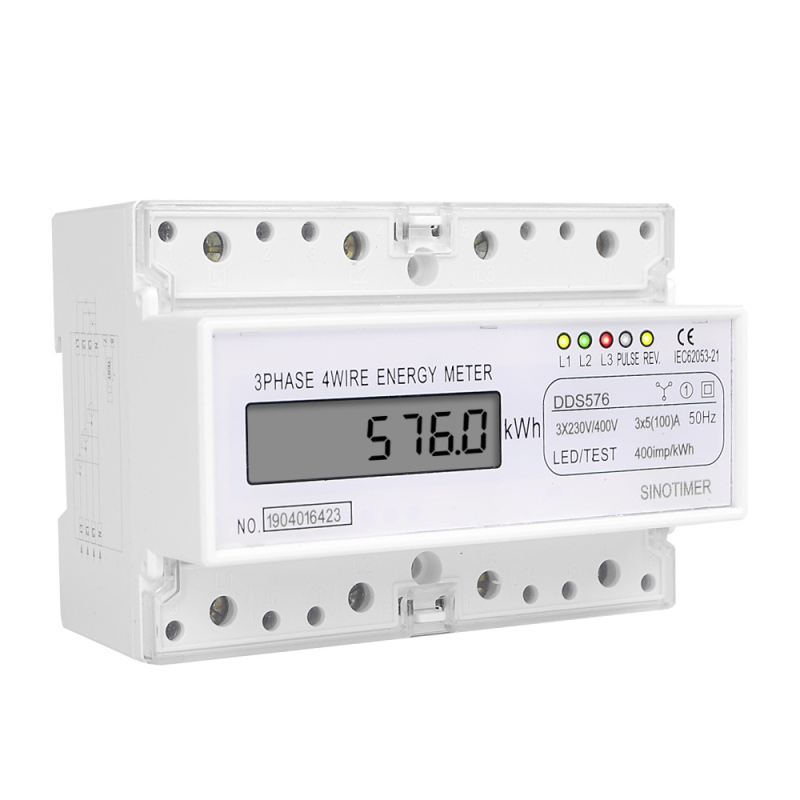 SINOTIMER DDS576 Contor de energie LCD pentru montaj pe șină DIN, 3-fază, 380V, 5(100)A