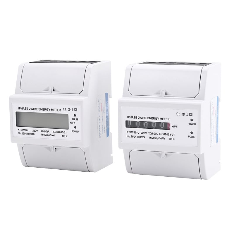 Contor de energie monofazat, montat pe șine, afișaj LCD, model XTM75S-U