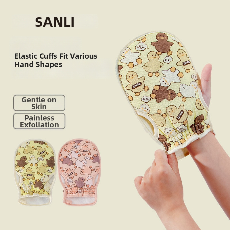 Sanli Ръкавица за баня за ексфолиация, смесен материал, водопоглъщане 0–5 сек, единична 10‑нишна прежда, SKU czj33