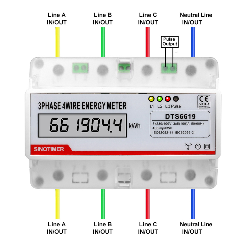 DTS6619-044 elektronički mjerač energije, 3-fazni 4-žilni, LCD zaslon, 380V, 100A