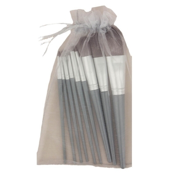 Set de 9 pensule de machiaj, cu peri sintetice, mânere lungi din plastic și husă din plasă