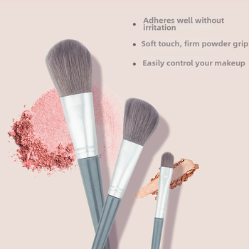 Set de 9 pensule de machiaj, cu peri sintetice, mânere lungi din plastic și husă din plasă